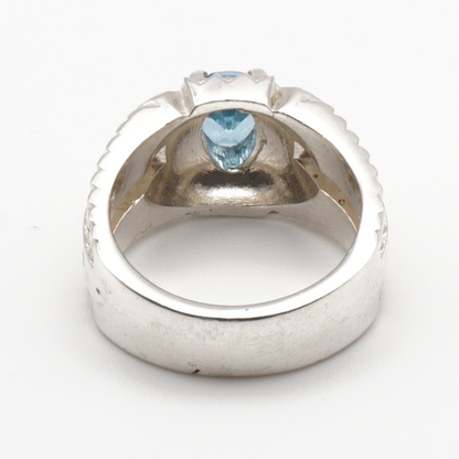 925 Silber Herrenring mit echtem Blautopas - Handarbeit - Premiumqualität