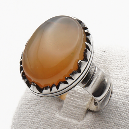 925 Silber Herrenring mit Jemen Achat - Aqeeq Yamani Handarbeit - Premium