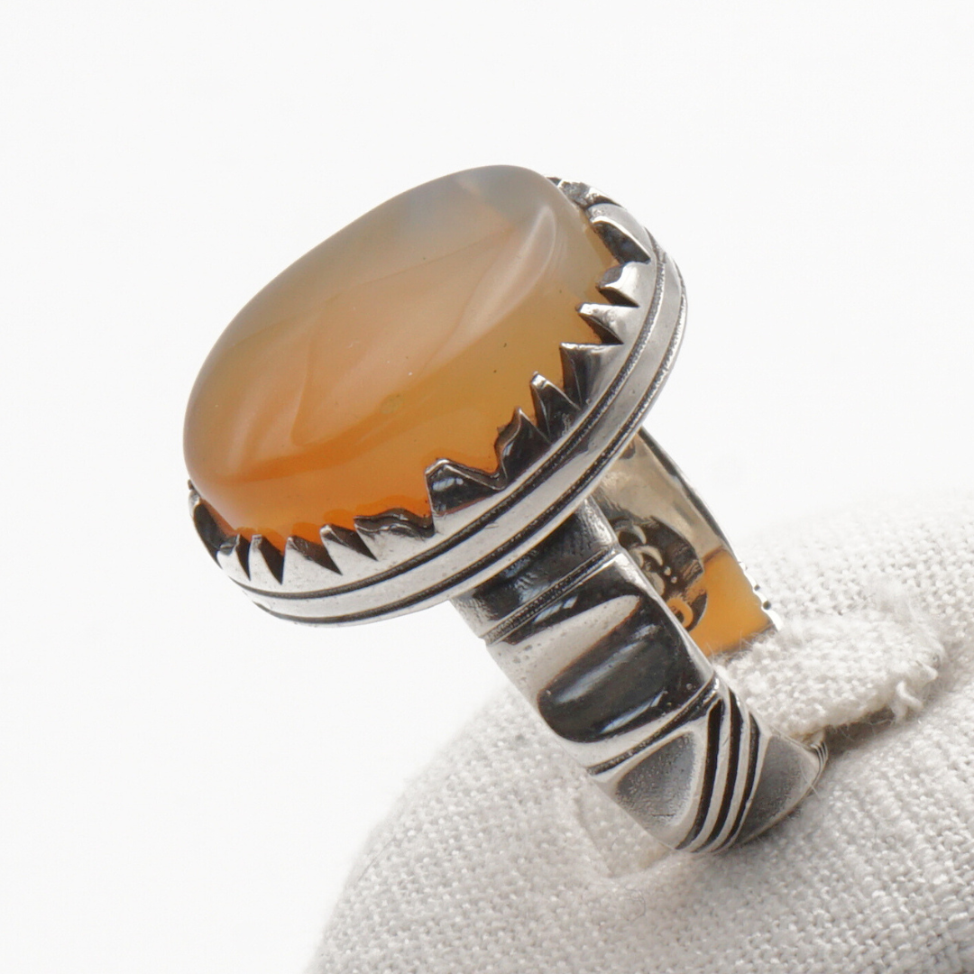 925 Silber Herrenring mit Jemen Achat - Aqeeq Yamani Handarbeit - Premium