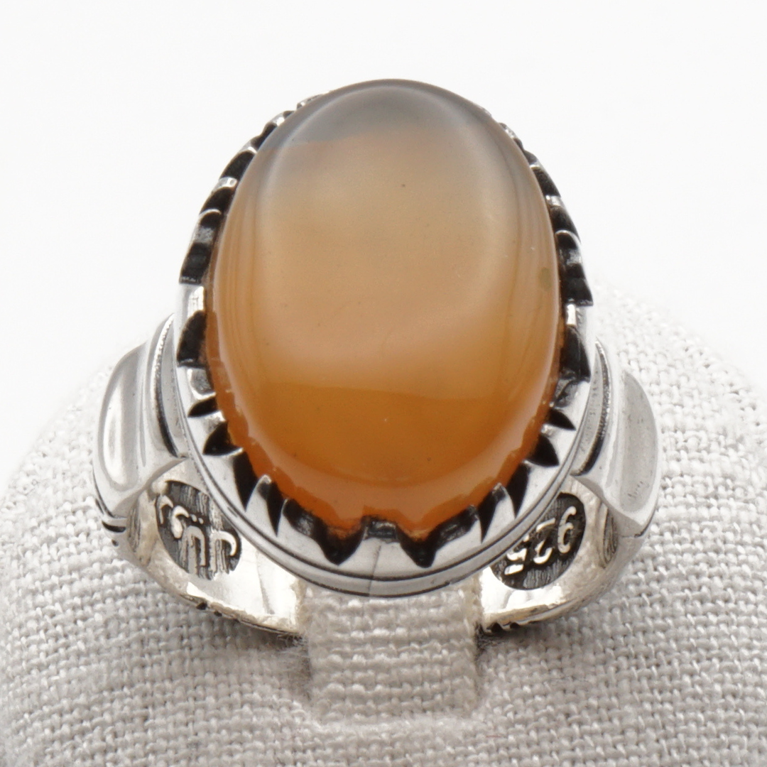 925 Silber Herrenring mit Jemen Achat - Aqeeq Yamani Handarbeit - Premium