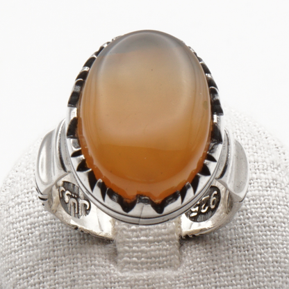 925 Silber Herrenring mit Jemen Achat - Aqeeq Yamani Handarbeit - Premium
