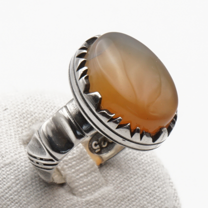 925 Silber Herrenring mit Jemen Achat - Aqeeq Yamani Handarbeit - Premium