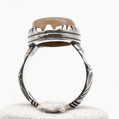 925 Silber Herrenring mit Jemen Achat - Aqeeq Yamani Handarbeit - Premium