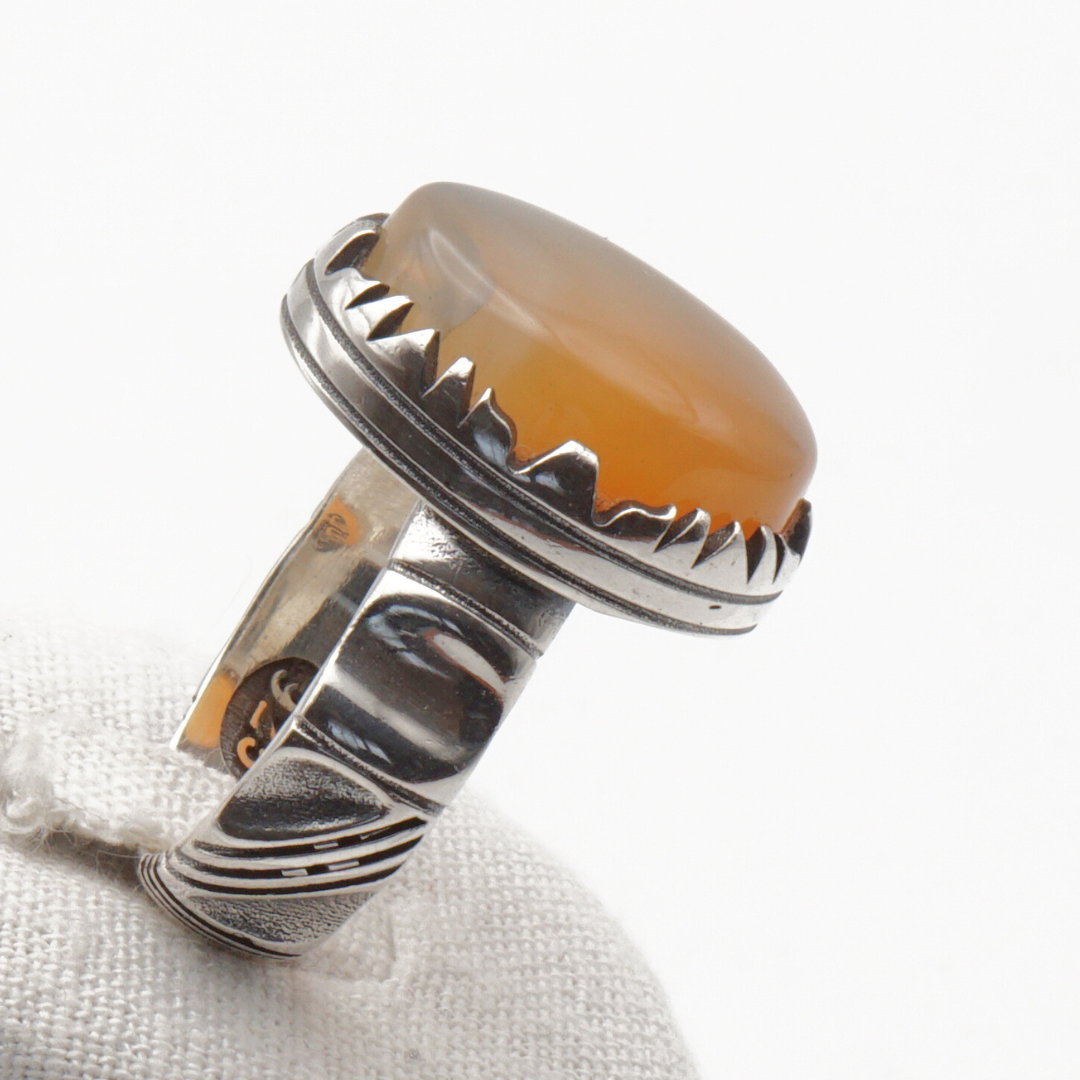 925 Silber Herrenring mit Jemen Achat - Aqeeq Yamani Handarbeit - Premium