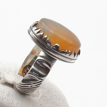925 Silber Herrenring mit Jemen Achat - Aqeeq Yamani Handarbeit - Premium