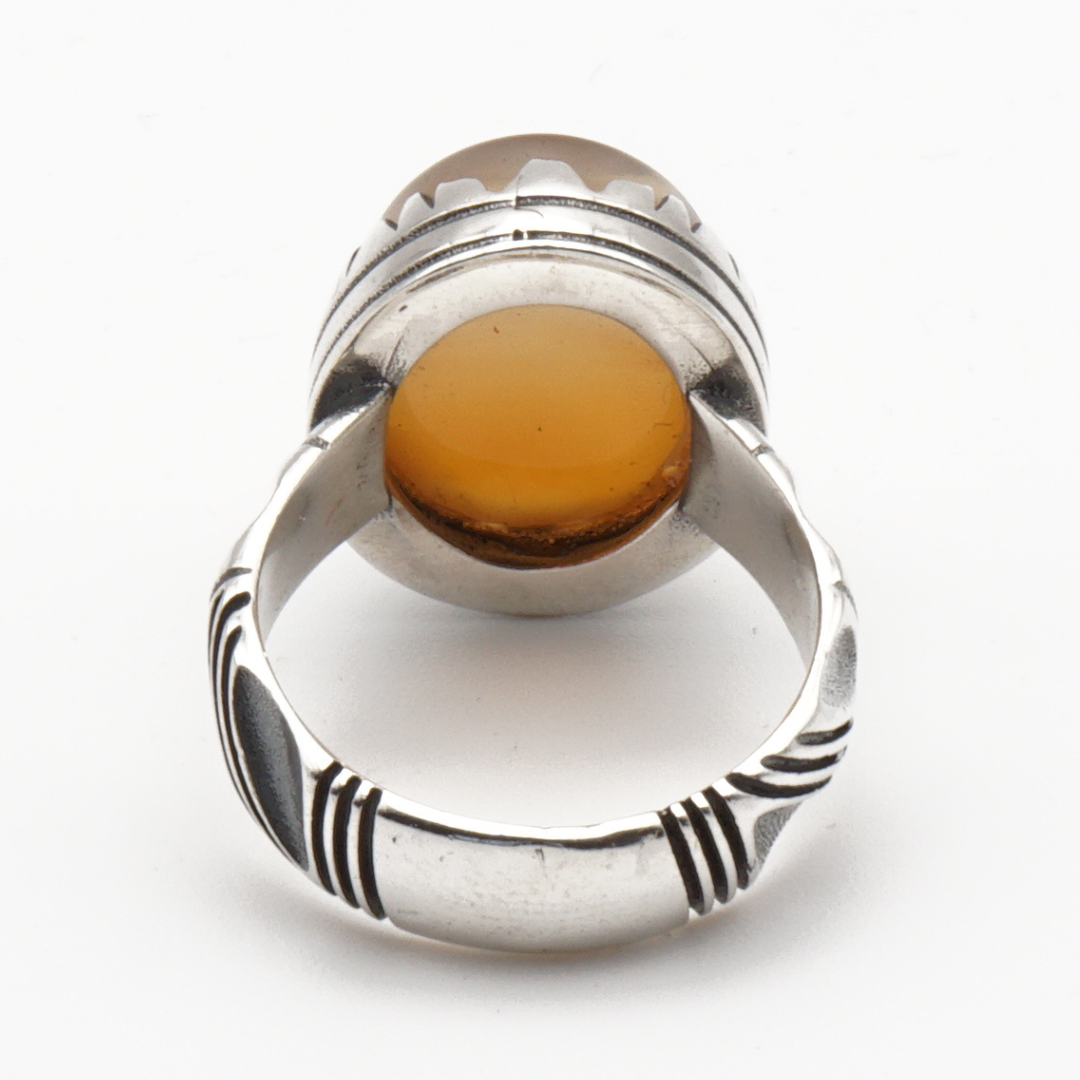 925 Silber Herrenring mit Jemen Achat - Aqeeq Yamani Handarbeit - Premium