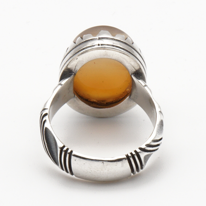 925 Silber Herrenring mit Jemen Achat - Aqeeq Yamani Handarbeit - Premium
