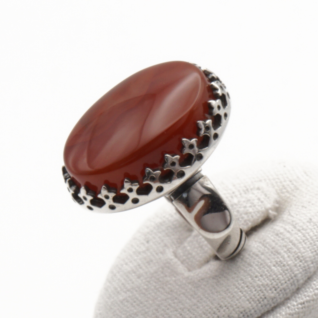 925 Silber Herrenring mit Jemen Achat - Aqeeq Yamani Handarbeit - Premium