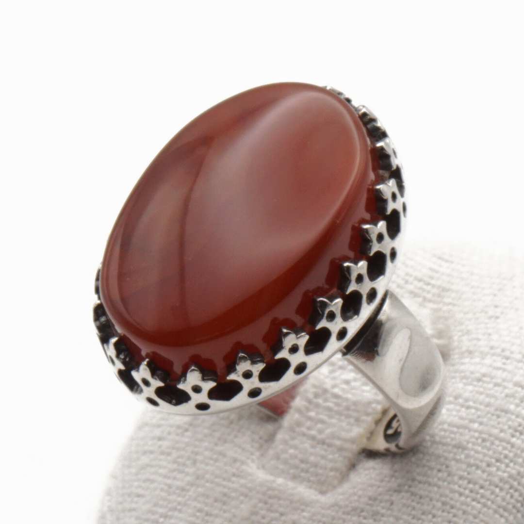 925 Silber Herrenring mit Jemen Achat - Aqeeq Yamani Handarbeit - Premium