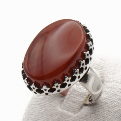 925 Silber Herrenring mit Jemen Achat - Aqeeq Yamani Handarbeit - Premium