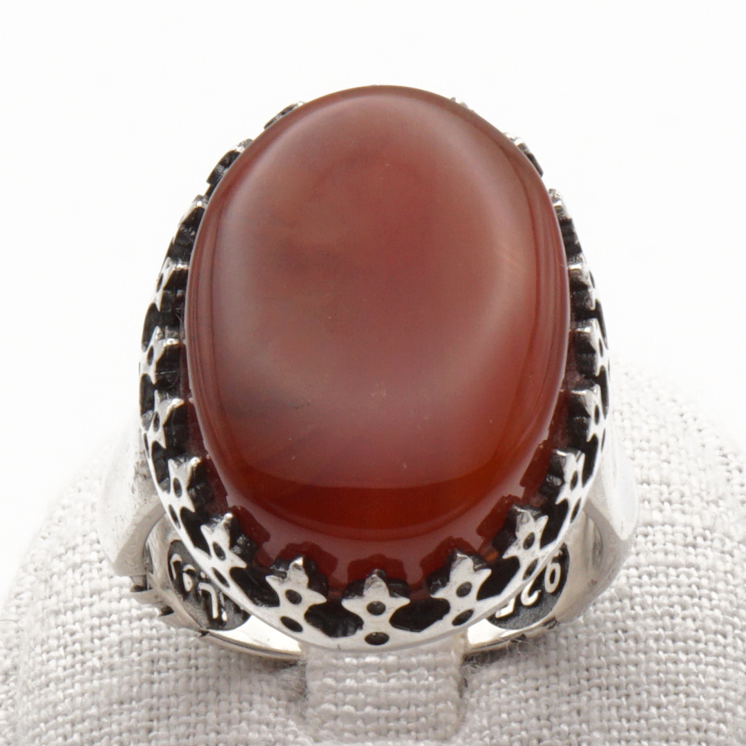 925 Silber Herrenring mit Jemen Achat - Aqeeq Yamani Handarbeit - Premium