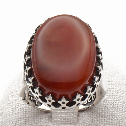 925 Silber Herrenring mit Jemen Achat - Aqeeq Yamani Handarbeit - Premium