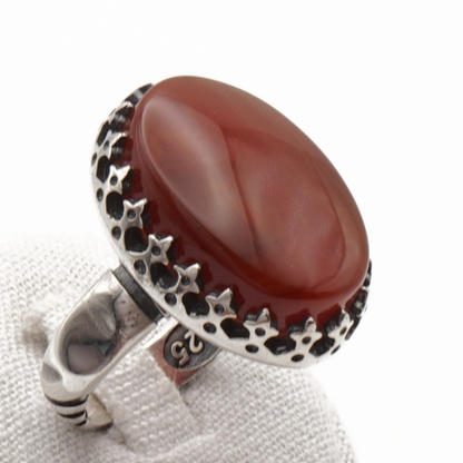 925 Silber Herrenring mit Jemen Achat - Aqeeq Yamani Handarbeit - Premium
