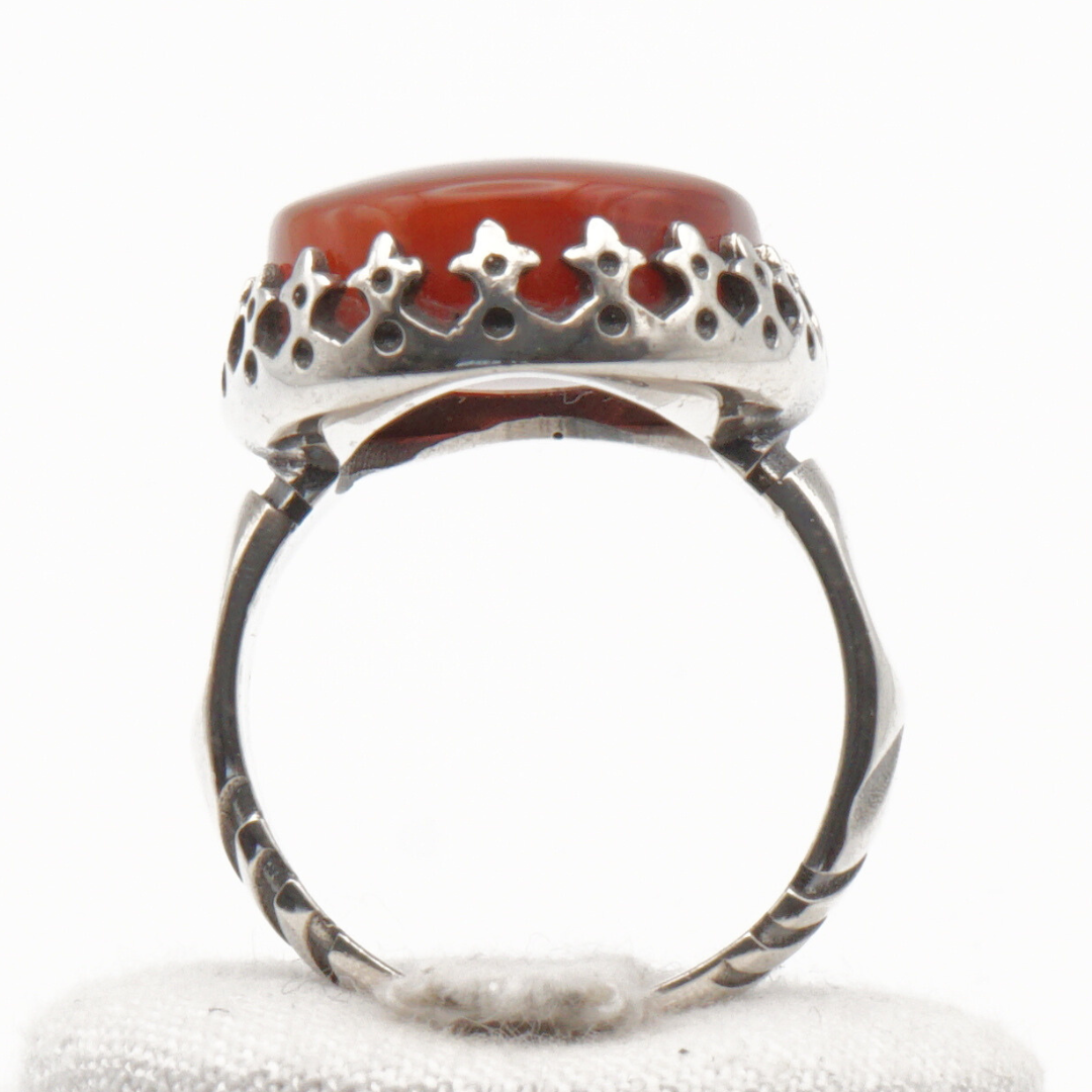 925 Silber Herrenring mit Jemen Achat - Aqeeq Yamani Handarbeit - Premium