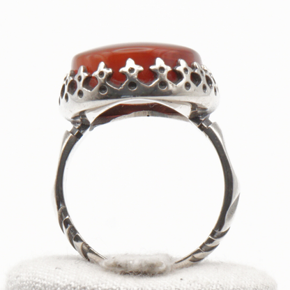 925 Silber Herrenring mit Jemen Achat - Aqeeq Yamani Handarbeit - Premium