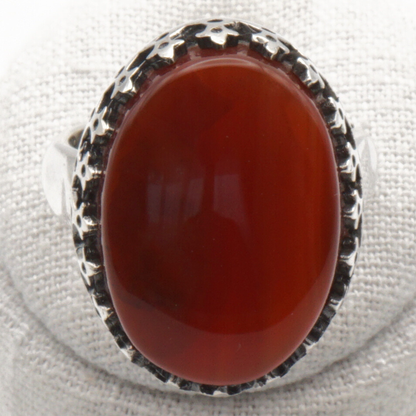 925 Silber Herrenring mit Jemen Achat - Aqeeq Yamani Handarbeit - Premium