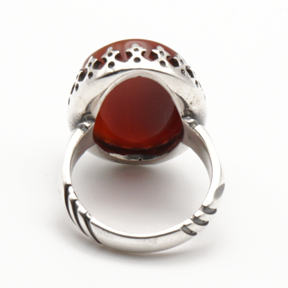 925 Silber Herrenring mit Jemen Achat - Aqeeq Yamani Handarbeit - Premium