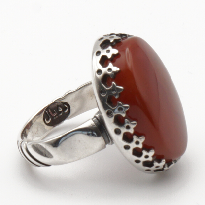 925 Silber Herrenring mit Jemen Achat - Aqeeq Yamani Handarbeit - Premium