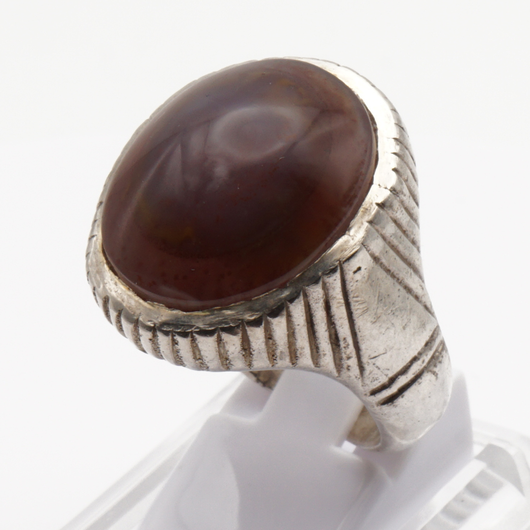 925 Silber Herrenring mit Jemen Achat - Aqeeq Yamani Handarbeit - Premium