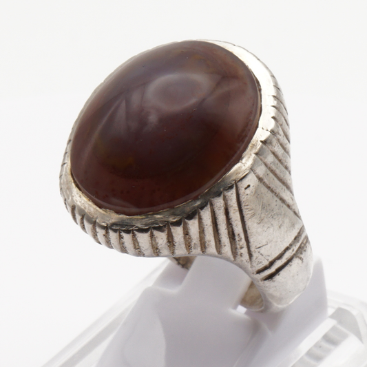 925 Silber Herrenring mit Jemen Achat - Aqeeq Yamani Handarbeit - Premium