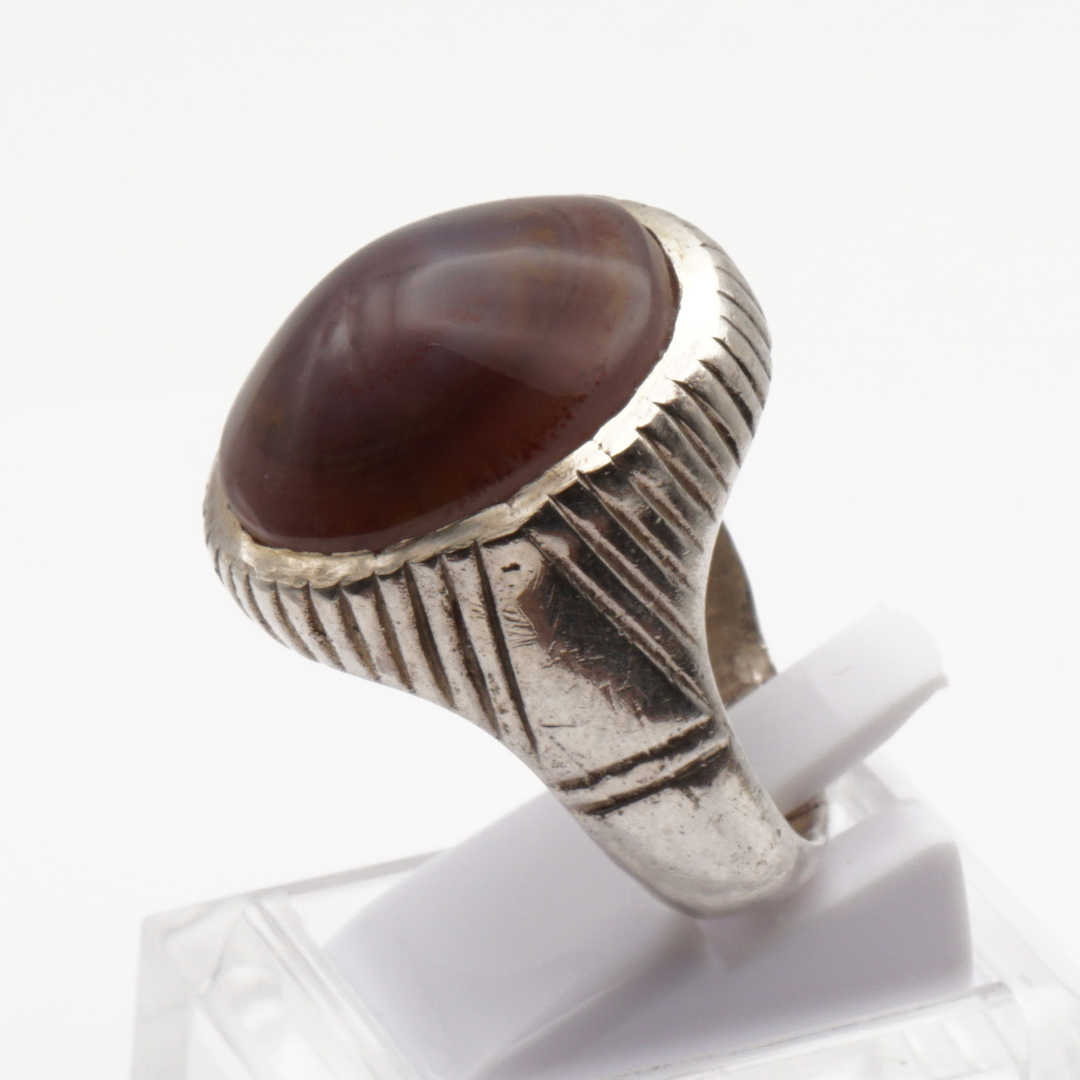 925 Silber Herrenring mit Jemen Achat - Aqeeq Yamani Handarbeit - Premium