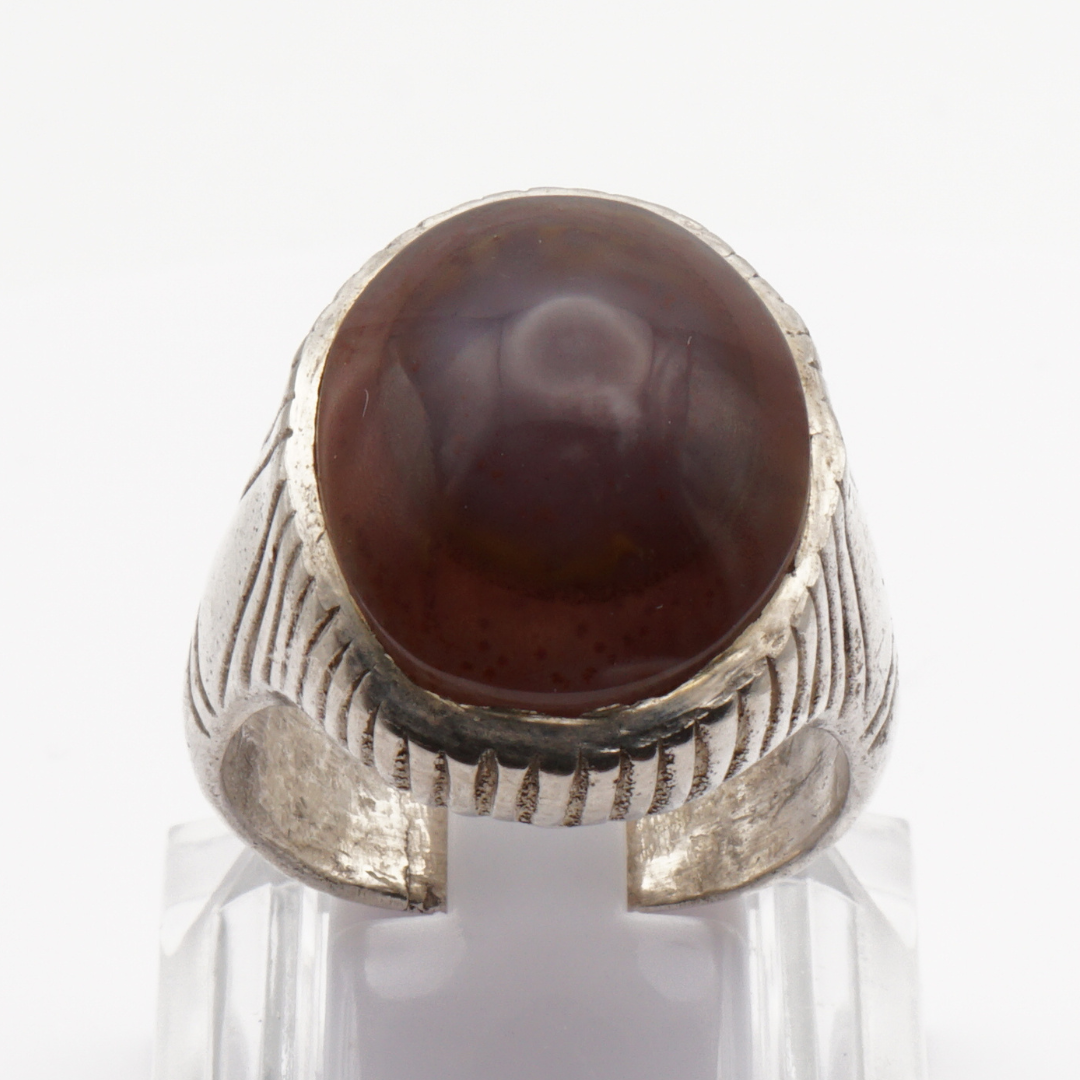 925 Silber Herrenring mit Jemen Achat - Aqeeq Yamani Handarbeit - Premium