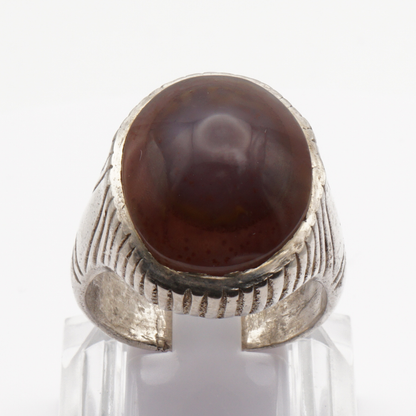 925 Silber Herrenring mit Jemen Achat - Aqeeq Yamani Handarbeit - Premium