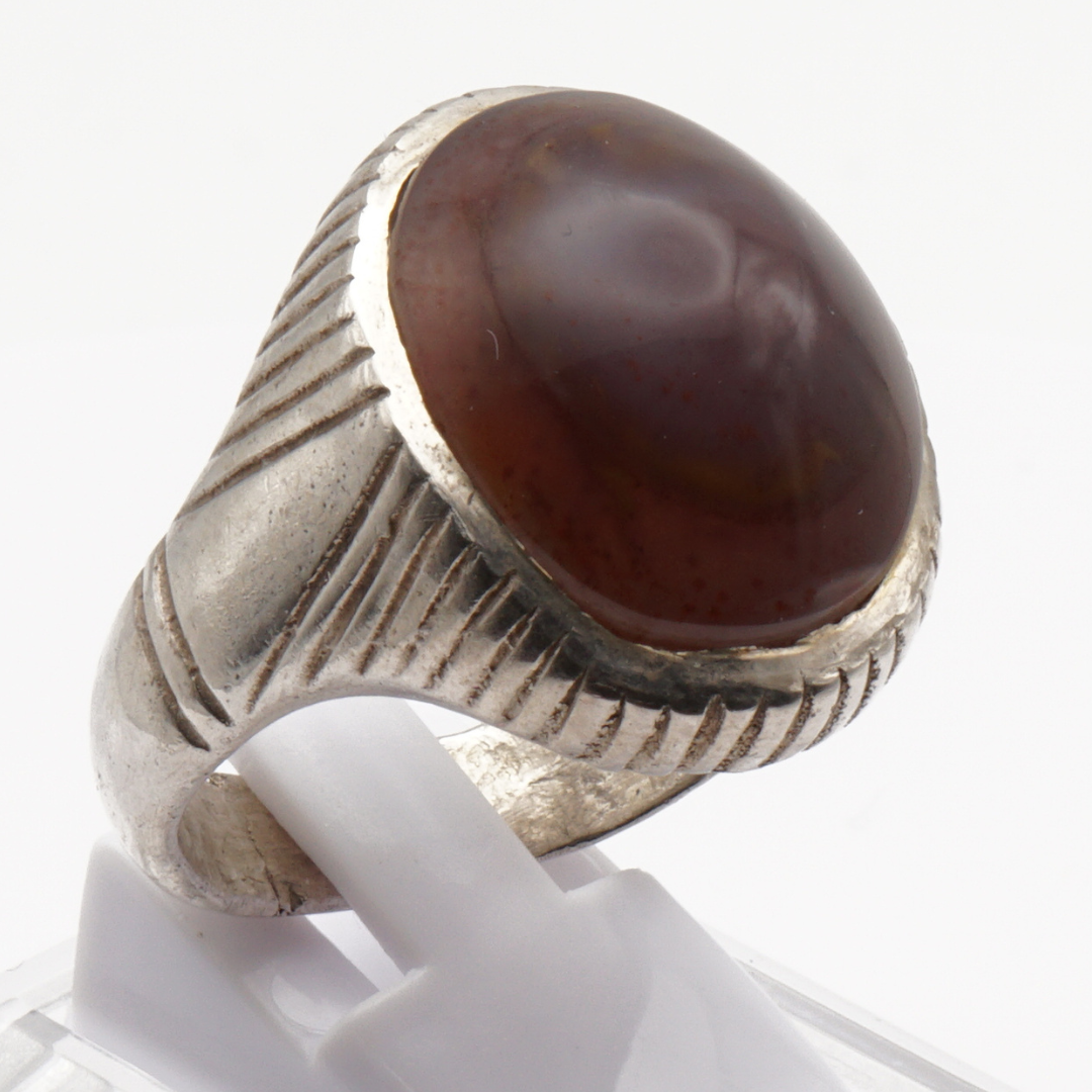 925 Silber Herrenring mit Jemen Achat - Aqeeq Yamani Handarbeit - Premium