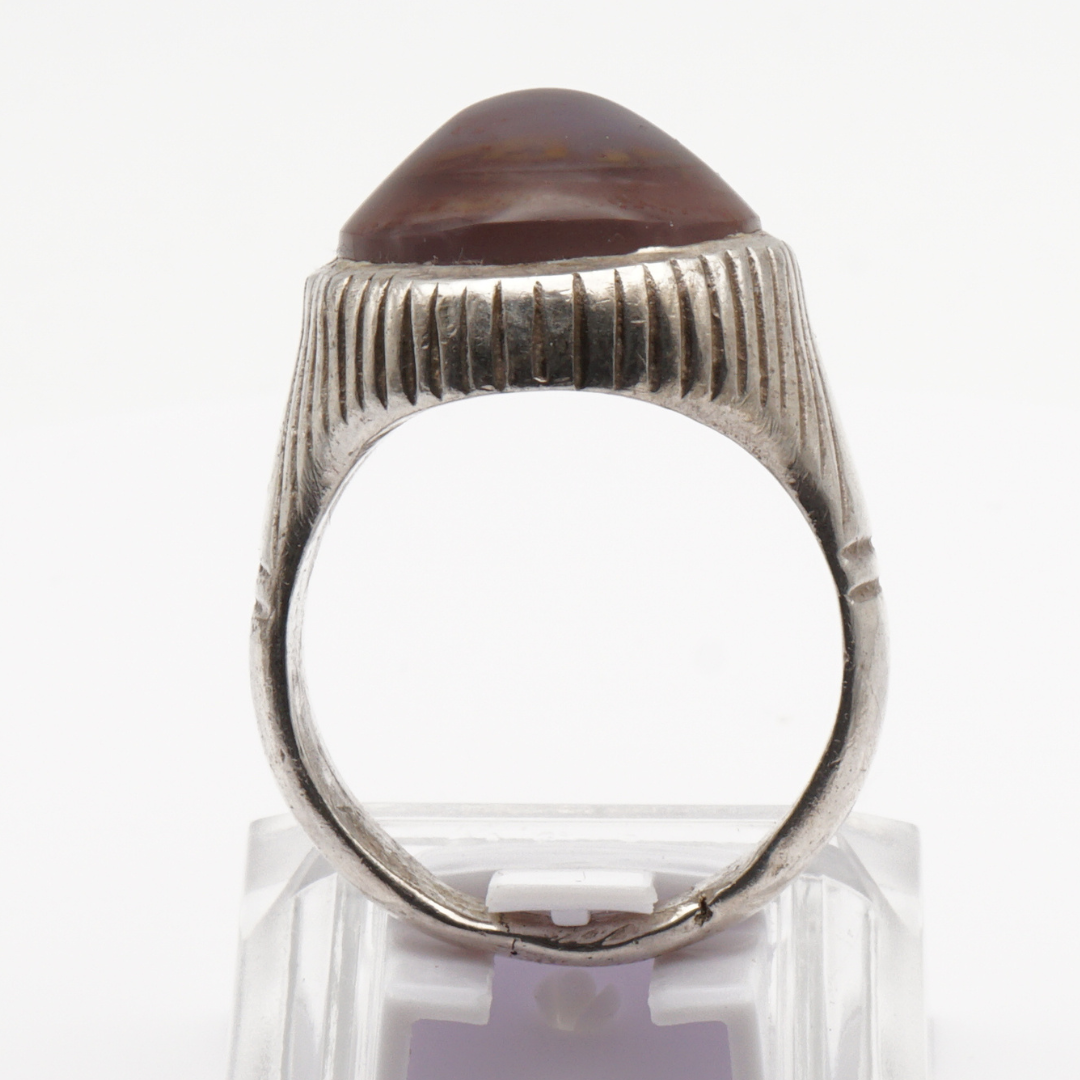 925 Silber Herrenring mit Jemen Achat - Aqeeq Yamani Handarbeit - Premium