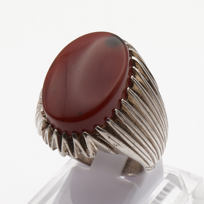 925 Silber Herrenring mit Jemen Achat - Aqeeq Yamani Handarbeit - Premium