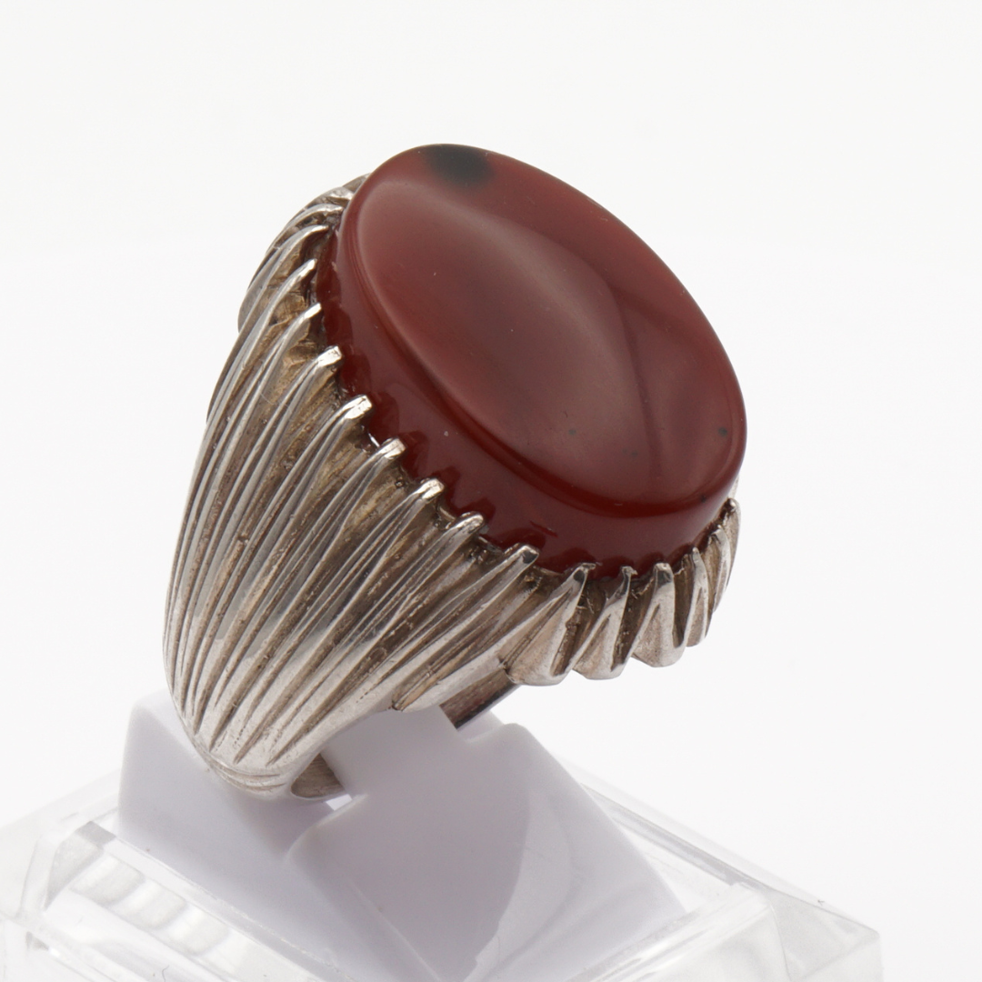925 Silber Herrenring mit Jemen Achat - Aqeeq Yamani Handarbeit - Premium
