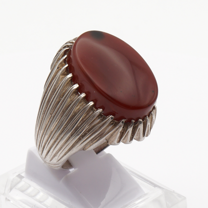 925 Silber Herrenring mit Jemen Achat - Aqeeq Yamani Handarbeit - Premium