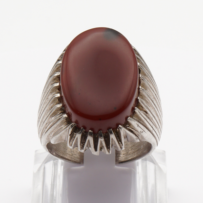925 Silber Herrenring mit Jemen Achat - Aqeeq Yamani Handarbeit - Premium