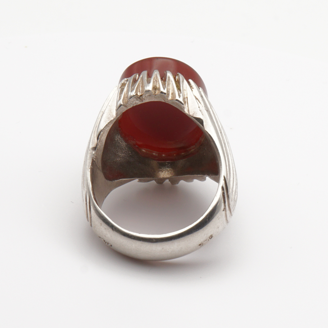 925 Silber Herrenring mit Jemen Achat - Aqeeq Yamani Handarbeit - Premium
