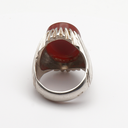 925 Silber Herrenring mit Jemen Achat - Aqeeq Yamani Handarbeit - Premium