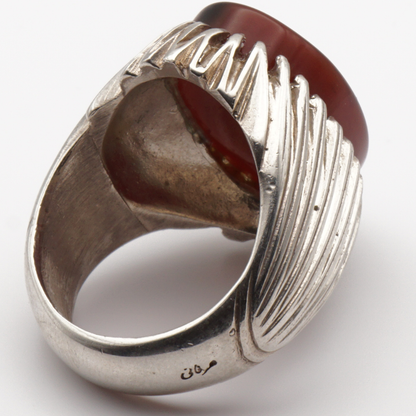 925 Silber Herrenring mit Jemen Achat - Aqeeq Yamani Handarbeit - Premium