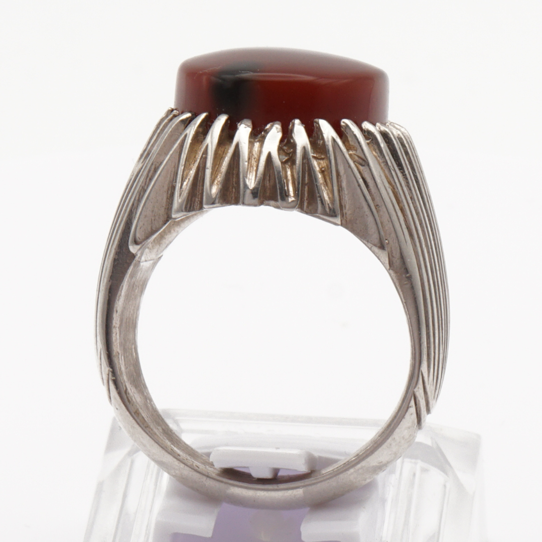 925 Silber Herrenring mit Jemen Achat - Aqeeq Yamani Handarbeit - Premium