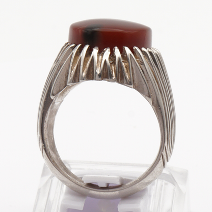 925 Silber Herrenring mit Jemen Achat - Aqeeq Yamani Handarbeit - Premium