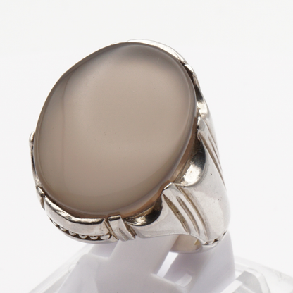 925 Silber Herrenring mit Jemen Achat - Aqeeq Yamani Handarbeit - Premium