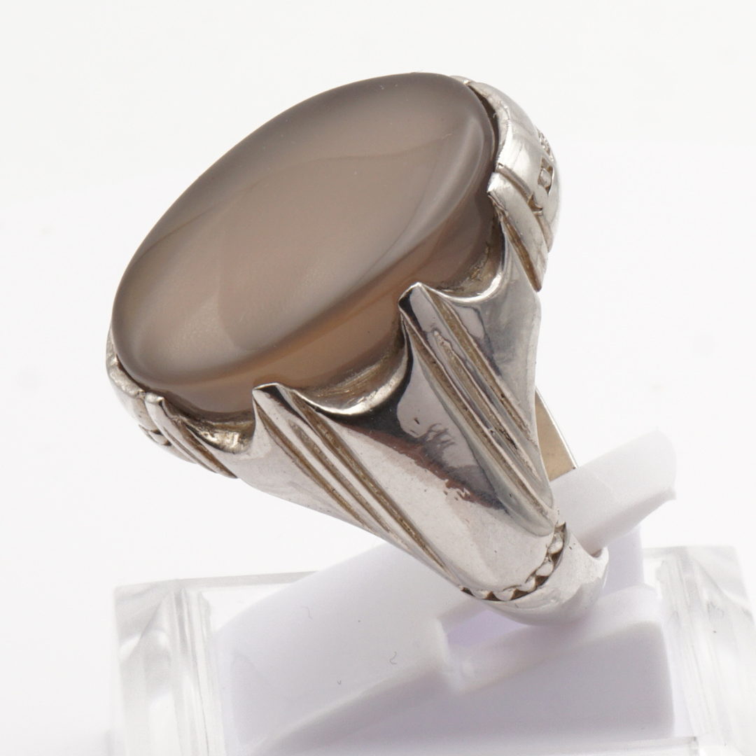 925 Silber Herrenring mit Jemen Achat - Aqeeq Yamani Handarbeit - Premium