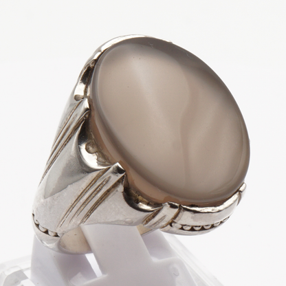 925 Silber Herrenring mit Jemen Achat - Aqeeq Yamani Handarbeit - Premium