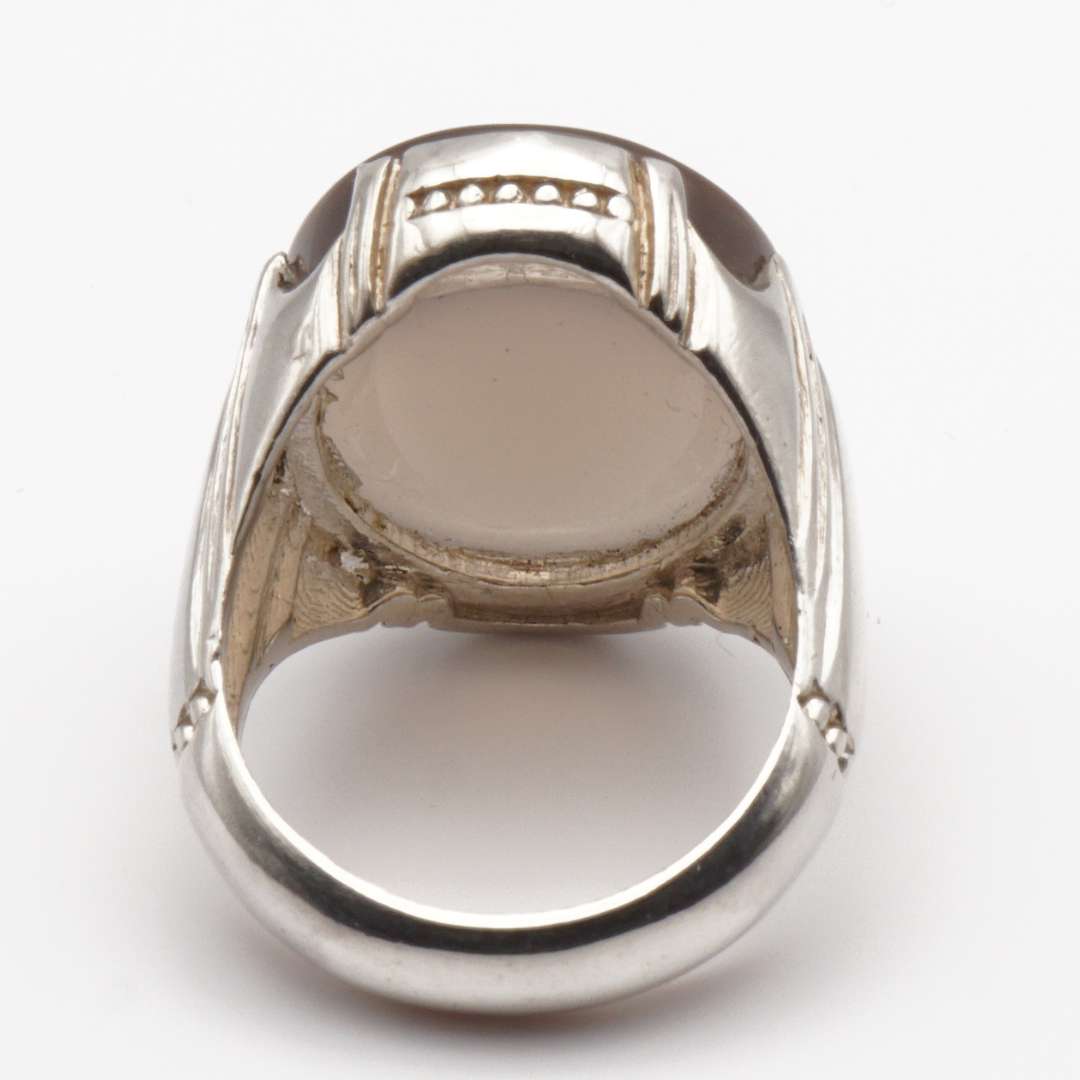 925 Silber Herrenring mit Jemen Achat - Aqeeq Yamani Handarbeit - Premium