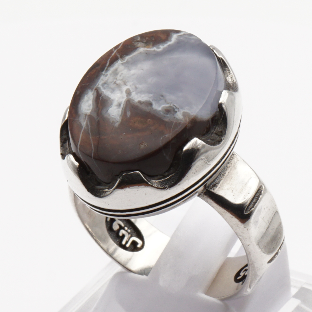 925 Silber Herrenring mit Jemen Achat - Aqeeq Yamani Handarbeit - Premium