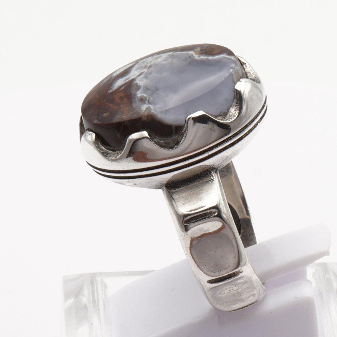 925 Silber Herrenring mit Jemen Achat - Aqeeq Yamani Handarbeit - Premium