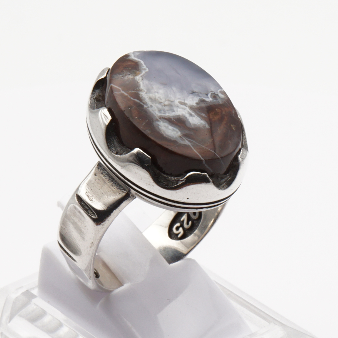 925 Silber Herrenring mit Jemen Achat - Aqeeq Yamani Handarbeit - Premium