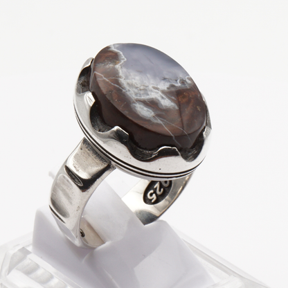 925 Silber Herrenring mit Jemen Achat - Aqeeq Yamani Handarbeit - Premium