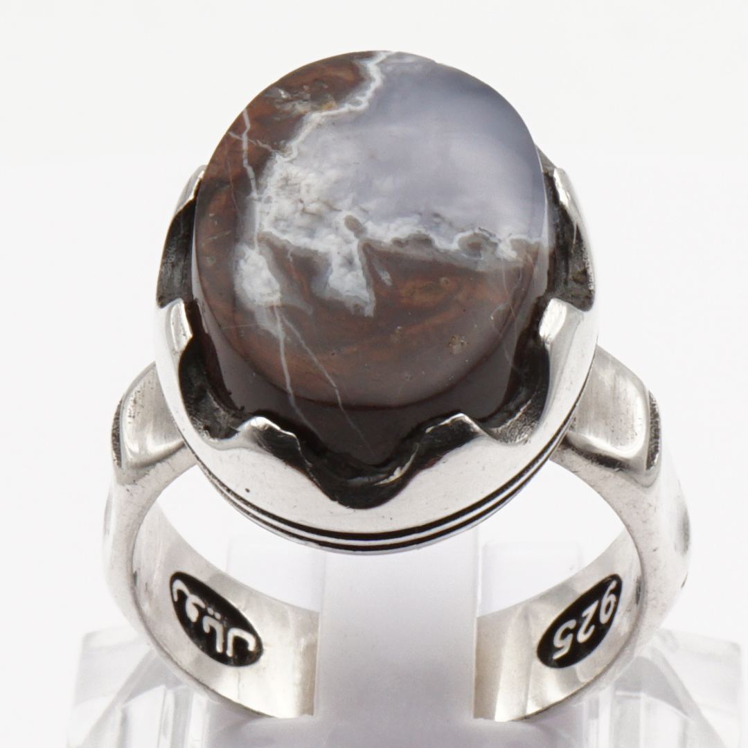 925 Silber Herrenring mit Jemen Achat - Aqeeq Yamani Handarbeit - Premium