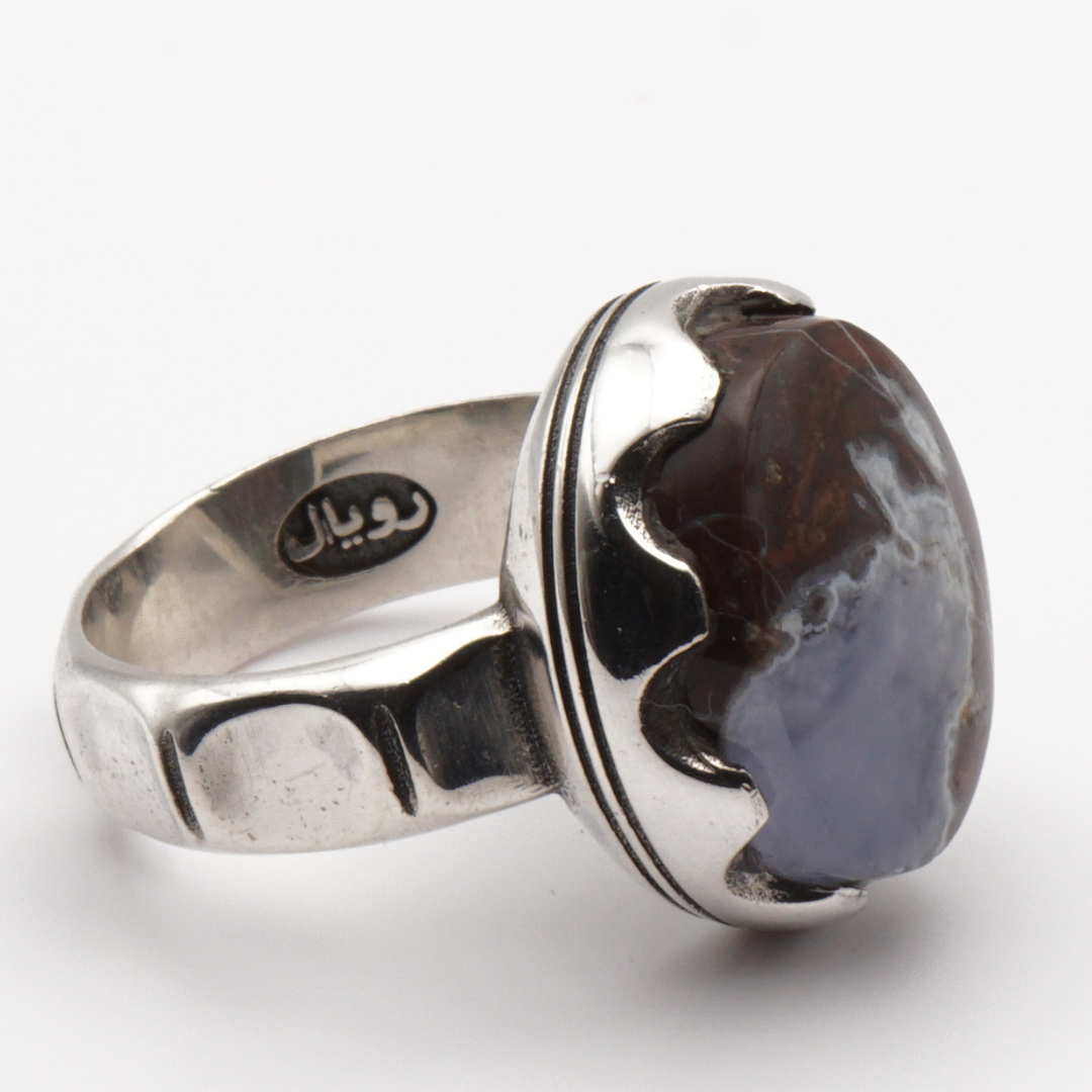 925 Silber Herrenring mit Jemen Achat - Aqeeq Yamani Handarbeit - Premium