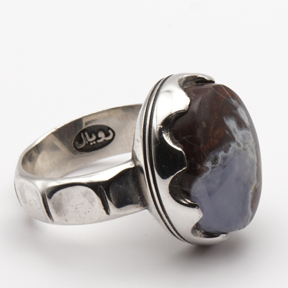 925 Silber Herrenring mit Jemen Achat - Aqeeq Yamani Handarbeit - Premium