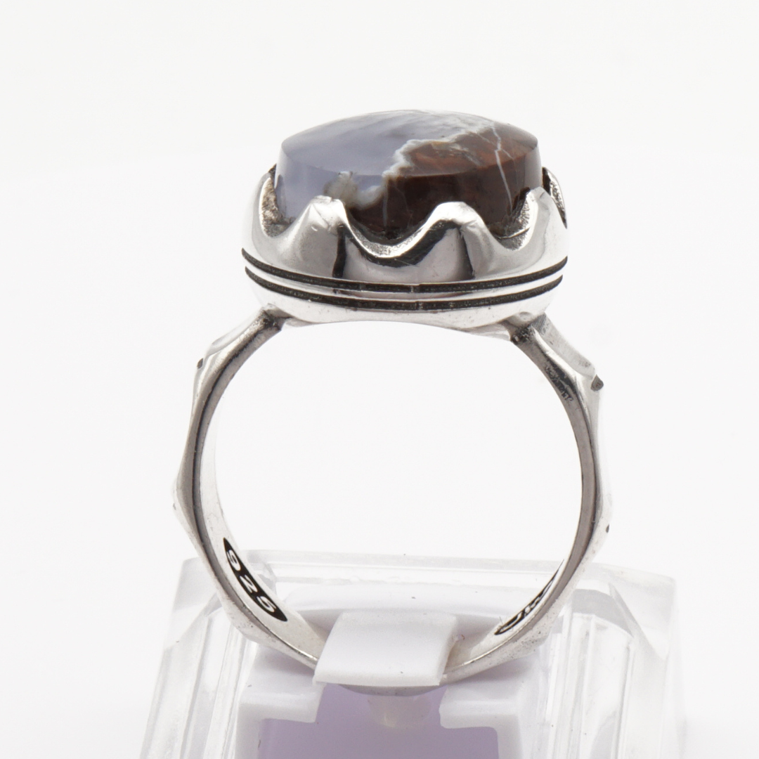 925 Silber Herrenring mit Jemen Achat - Aqeeq Yamani Handarbeit - Premium